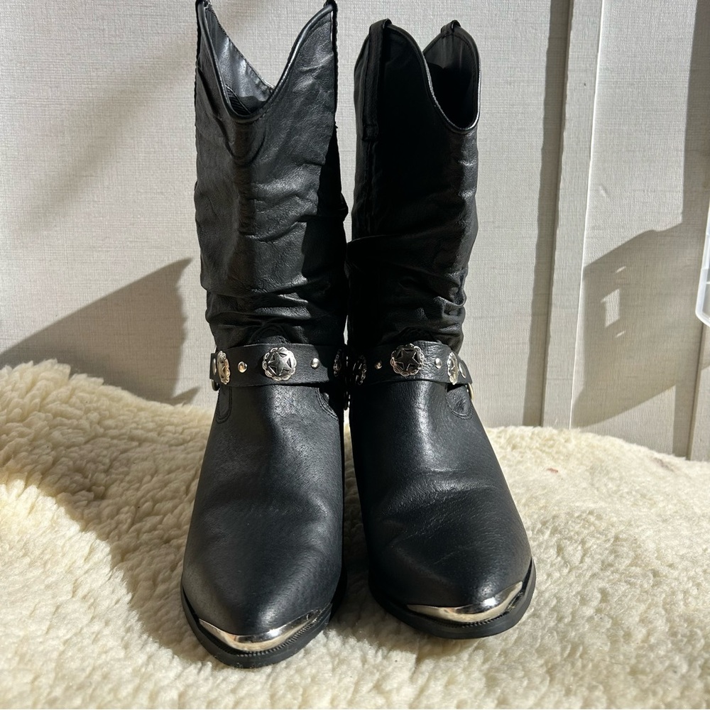 Womens Dingo D1552 Slouch with Harness Boot-Size 7 1/2 Black Leather - Picture 3 of 6